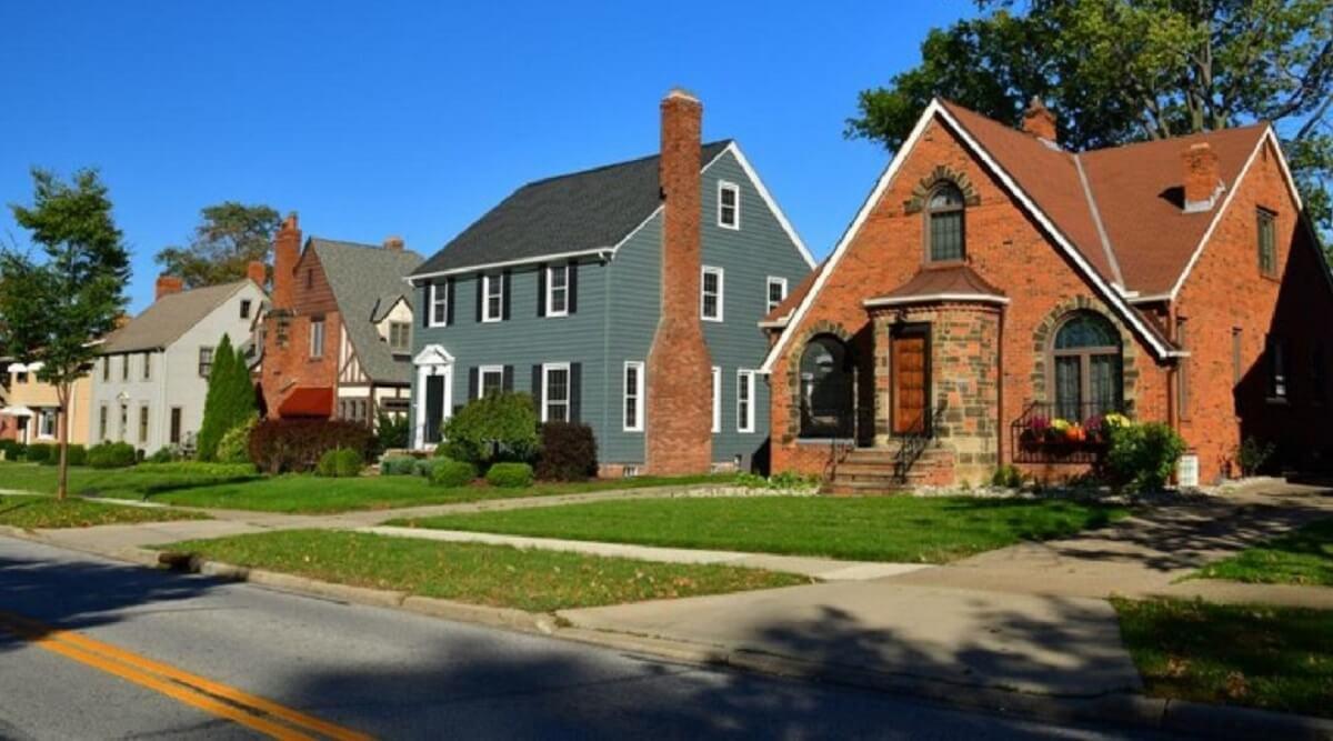 A row of suburban houses.